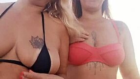 Talking dirty at the beach with my naughty friend, then we took that newbie's virginity