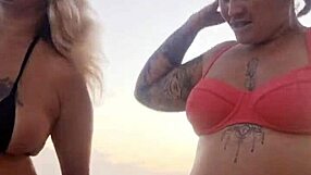 Talking dirty at the beach with my naughty friend, then we took that newbie's virginity