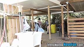 these teen cowgirls get facialized after riding cocks at the party.