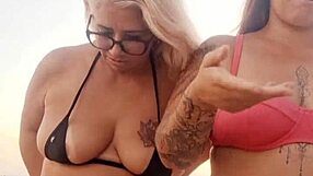 Talking dirty at the beach with my naughty friend, then we took that newbie's virginity