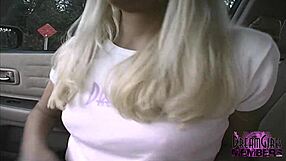 Blonde babe flashes in risky outdoor spots