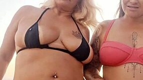 Talking dirty at the beach with my naughty friend, then we took that newbie's virginity