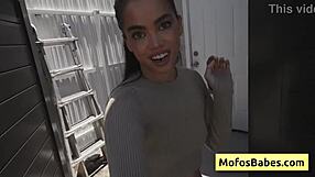 sexy brunette angelina moon pays gardener logan xander with wet blowjob and juicy pussy fucking