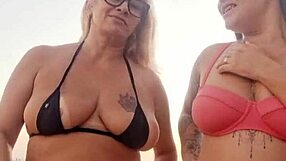 Talking dirty at the beach with my naughty friend, then we took that newbie's virginity