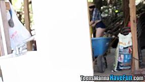 these teen cowgirls get facialized after riding cocks at the party.