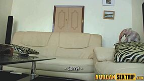 hot ebony gets mouthful of cock before all fours for white stud