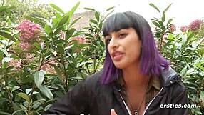 Exhibitionist german babe plays with wet pussy in public restroom pierced nipples