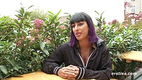 Exhibitionist german babe plays with wet pussy in public restroom pierced nipples