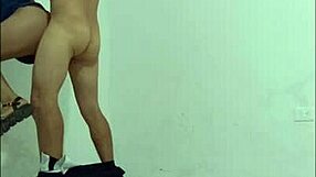 Nurse in lingerie seduces cleaning guy for wild standing sex