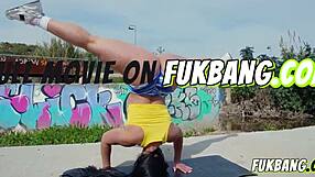 oily brunette gets anal fucked outdoors