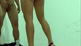 Nurse in lingerie seduces cleaning guy for wild standing sex