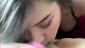 girlfriends engage in suggestive lesbian oral sex