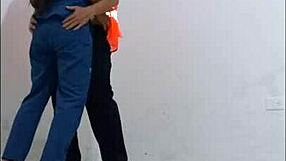 Nurse in lingerie seduces cleaning guy for wild standing sex