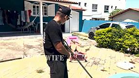 i waited for my husban to leave to giv it to the pool cleanr completly in red and sheer