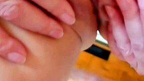 mature woman spreading her huge pussy lips close up