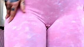 Milf Melody Radford in sheer leggings, teasing with her big tits and ass close-up.