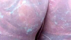 Milf Melody Radford in sheer leggings, teasing with her big tits and ass close-up.