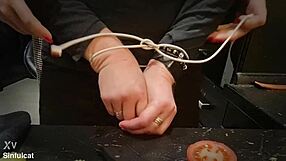 Is this the craziest dinner ever? Cooking cock and urethra play with mommy.