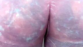 Milf Melody Radford in sheer leggings, teasing with her big tits and ass close-up.