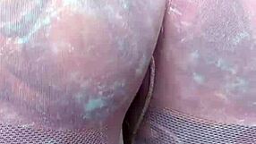 Milf Melody Radford in sheer leggings, teasing with her big tits and ass close-up.