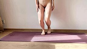 Skinny girl shows natural tits in naked yoga