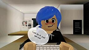 Roblox girl caught off guard, intruder bangs her hard with relentless blowjob action.