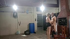 dirty beggar gets lucky asking for recyclables at the blonde lady's house in costumes