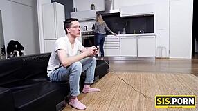 In This Fantasy, Teen 18+ Seduces Busy Stepbrother By Ruining Videogame And Gets Facial