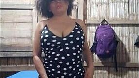 Latina milf masturbates semi-nude in homemade porn for stepson