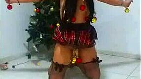 Amateur wife bound as slave at Christmas, choked and gagged while sucking in humiliation