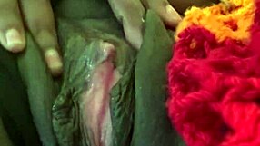 homemade ebony amateur squirts solo then uses dildo