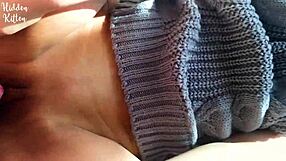 cute girl in sexy sweater enjoys homemade fun