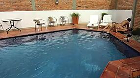 on vacation at the pool with my step-nephew having fun