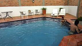 on vacation at the pool with my step-nephew having fun