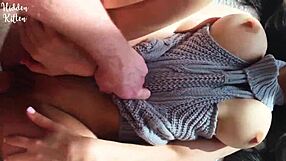cute girl in sexy sweater enjoys homemade fun