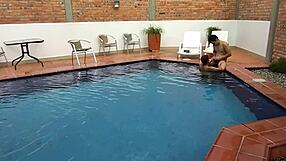 on vacation at the pool with my step-nephew having fun