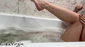 Brunette With Big Tits Masturbates To Orgasm In Wet Bathroom. During Bathing Session.