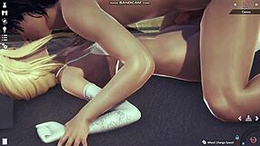 Blonde in white lingerie whipped and fucked