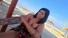 Big Tits Pussy On Beach Public