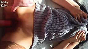 cute girl in sexy sweater enjoys homemade fun