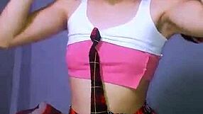 Petite schoolgirl whore masturbates with huge dildo