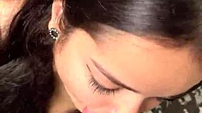 Cute teen girlfriend gives sloppy blowjob to big dick submissively.