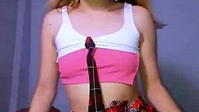 Petite schoolgirl whore masturbates with huge dildo