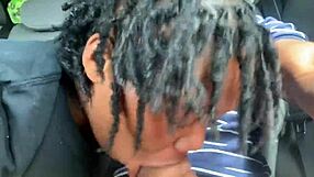 Ebony woman gives public head to monster cock outdoors. Feels thrilling.