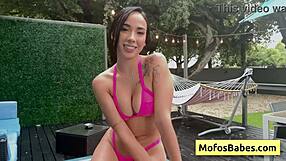 beautiful brunette gaby ortega seduces her friend with big tits and sucks his monster cock