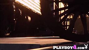 Look at Jaime Edmondson stripping naked outdoors, what a sexy MILF!