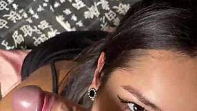 Cute teen girlfriend gives sloppy blowjob to big dick submissively.