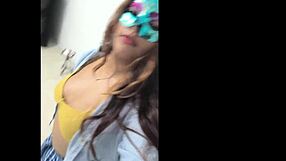 Horny latina student waits for boyfriend to fuck her in uniform