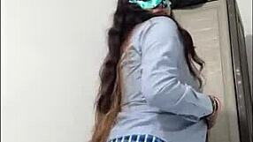 Horny latina student waits for boyfriend to fuck her in uniform