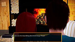 In my new family, the redhead teen shows her big tits.